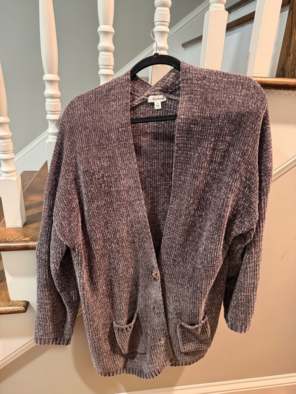 Eyeshadow Open-Front Chenille Cardigan in Grey